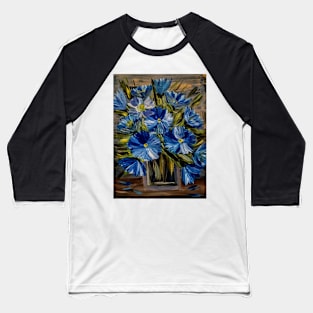 Blue flowers bouquet in a metallic glass vase Baseball T-Shirt